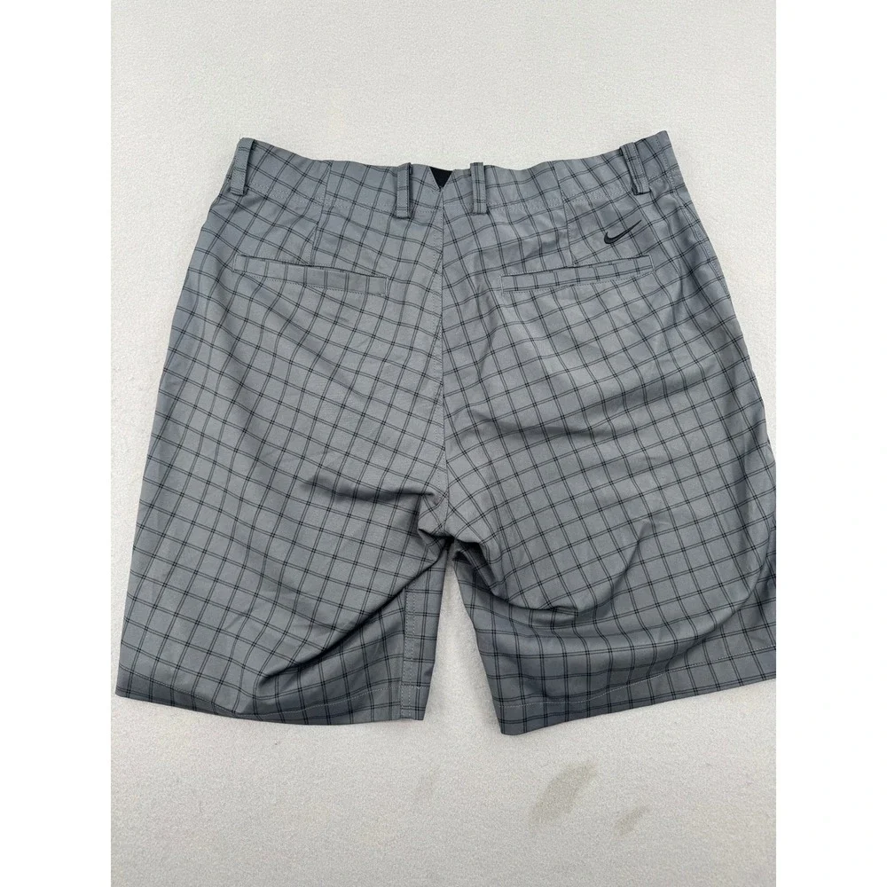 Nike Golf Dri-Fit Shorts Men 34 Gray Checkered Flat Front Performance Athleisure
